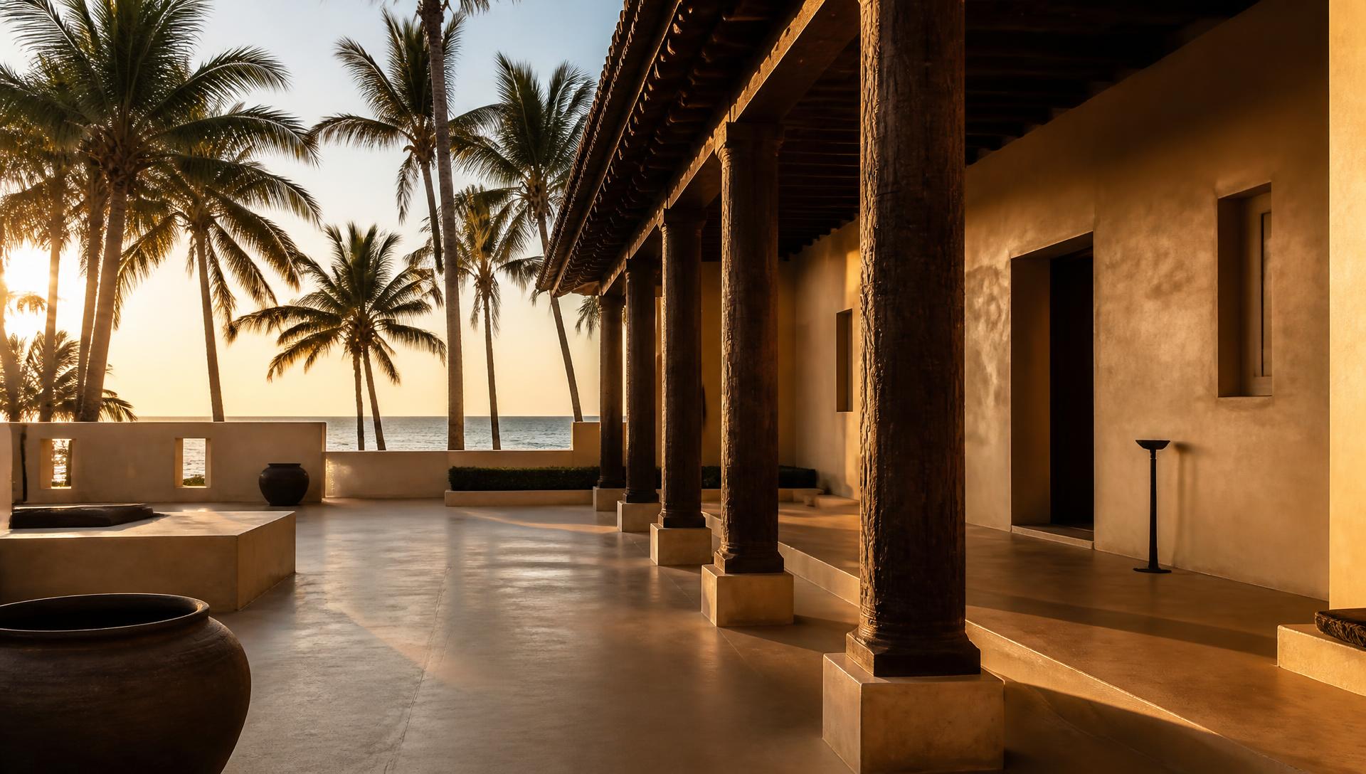 A coastal pavilion at golden hour, the setting of Danxomè 12